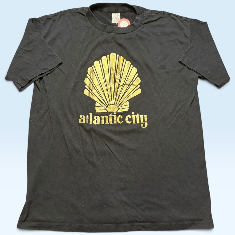 Vintage Atlantic City Shirt Mens XL Black Seashell Casino Tee T-Shirt Earth